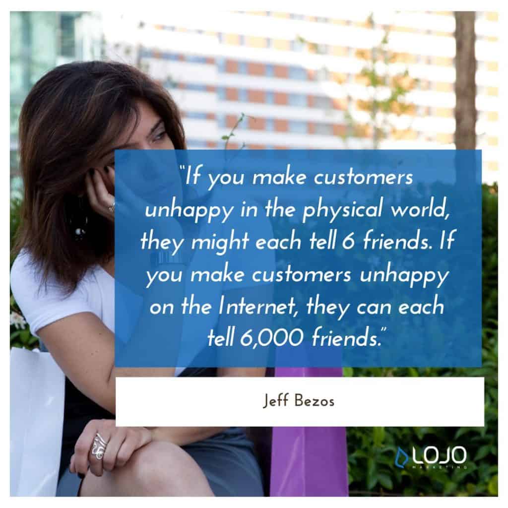 A quote from Jeff Bezos | A Featured Image from LOJO Marketing's article, "How Is Social Media Part of My Business Branding?"