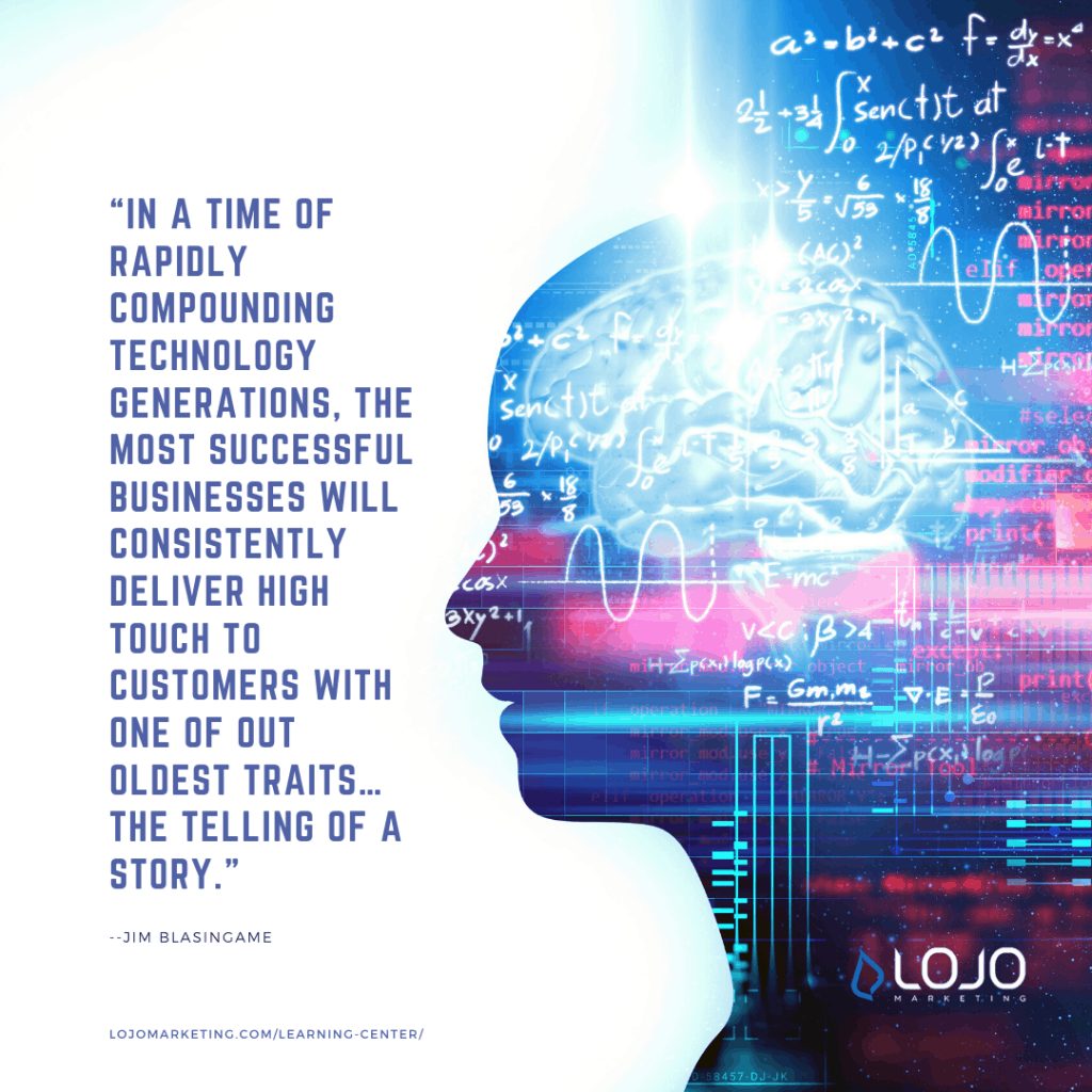 A quote from Jim Blasingame | A featured image from "How Is Content Marketing Part of My Business Branding Efforts?" by LOJO Marketing