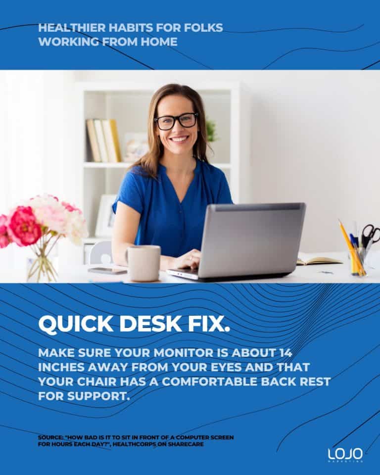 Helpful health tips: healthier habits for folks working from home.