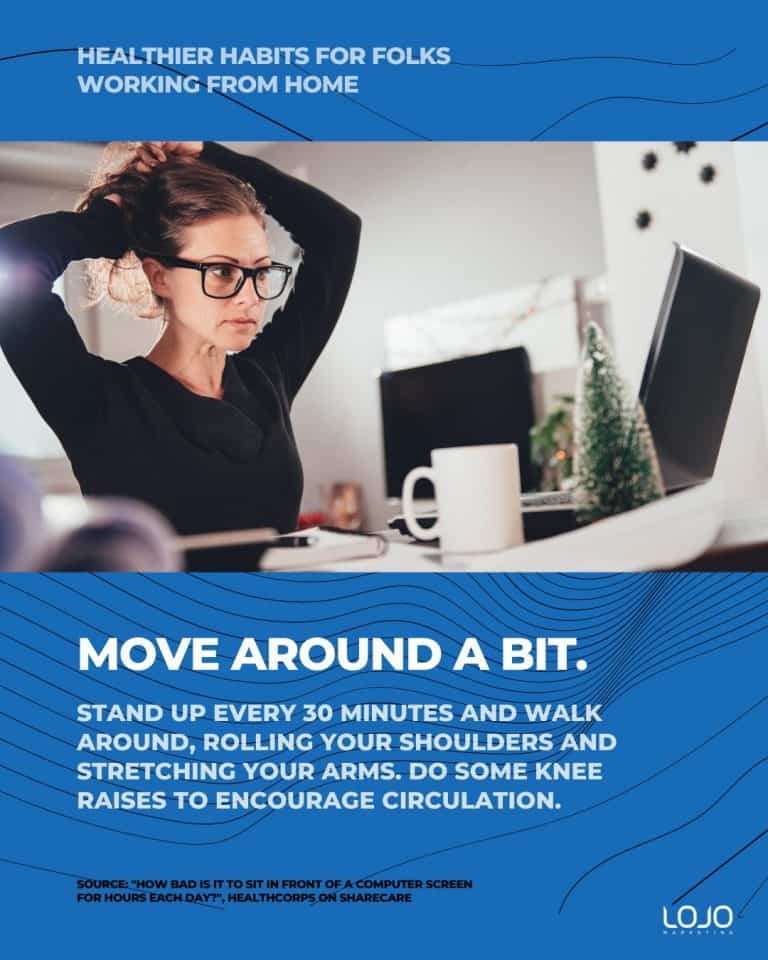 Helpful health tips: healthier habits for folks working from home.