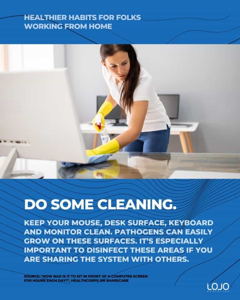 Helpful health tips: healthier habits for folks working from home.