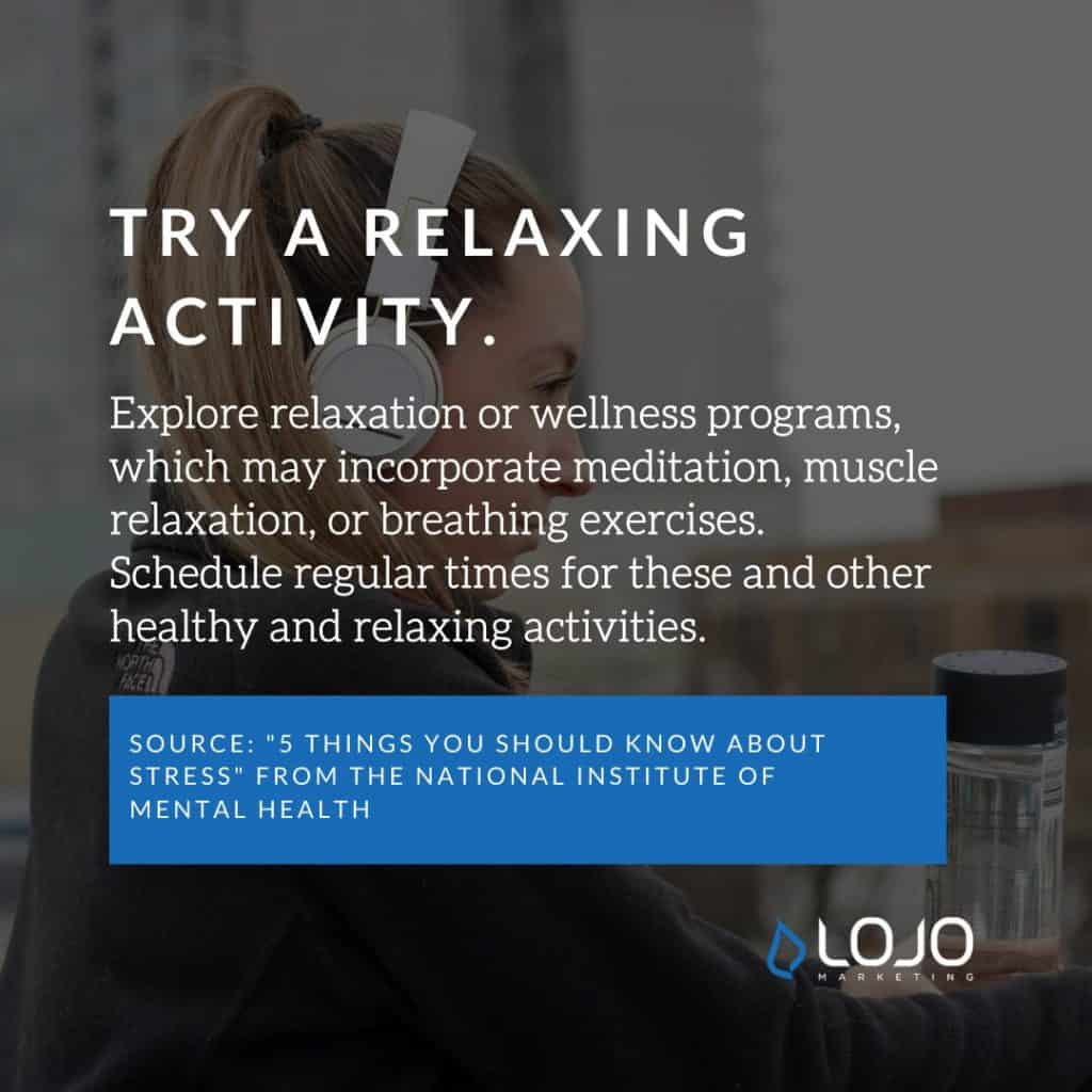 A health tidbit from the National Institute of Mental Health (NIMH) | From the LOJO Marketing article "How To Manage COVID-19 Stress (When Working From Home)".