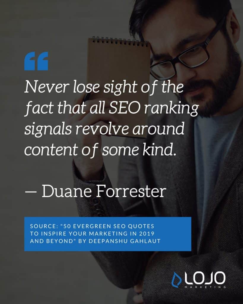 A Local SEO quote from Duane Forrester | A featured image from "What Do I Need To Know About Local SEO Ranking Factors?" by LOJO Marketing