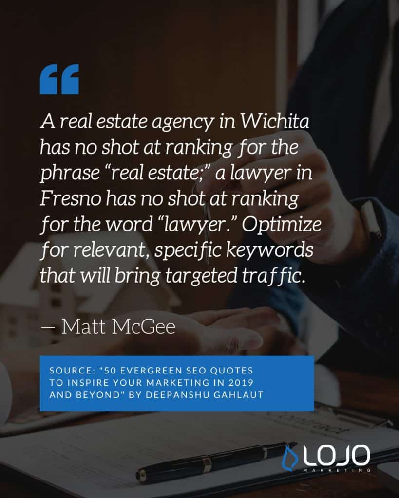 A Local SEO quote from Matt McGee | A featured image from "What Do I Need To Know About Local SEO Ranking Factors?" by LOJO Marketing