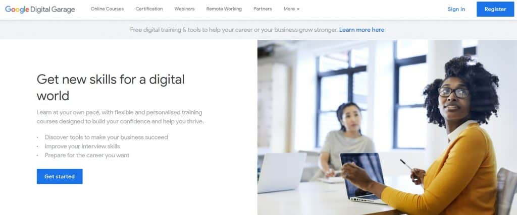 A screenshot of Google Digital Garage | A featured image from LOJO Marketing's article "Google Digital Garage: What Is It? (And Why Should I Check It Out?)"