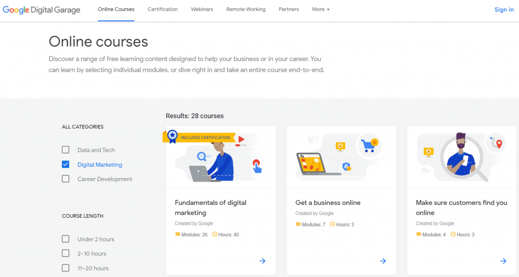A screenshot of Google Digital Garage | A featured image from LOJO Marketing's article "Google Digital Garage: What Is It? (And Why Should I Check It Out?)"