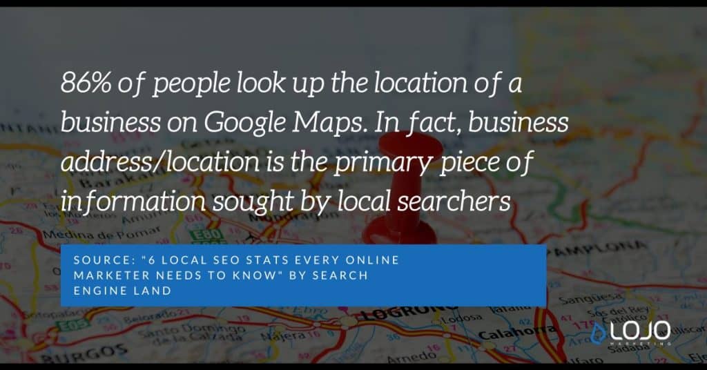 A Local SEO quote from Search Engine Land | A featured image from "What Do I Need To Know About Local SEO Ranking Factors?" by LOJO Marketing