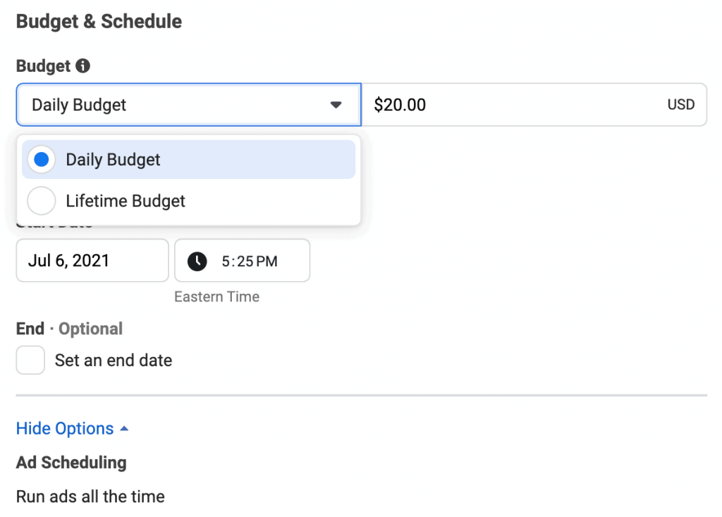 Facebook Ads - Budget