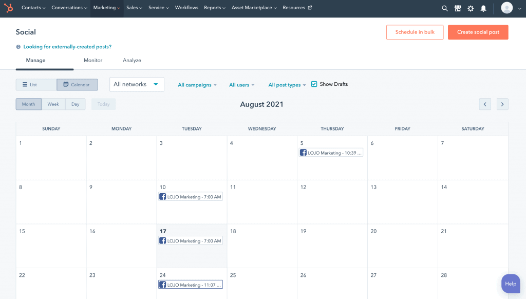 Hubspot social media tool