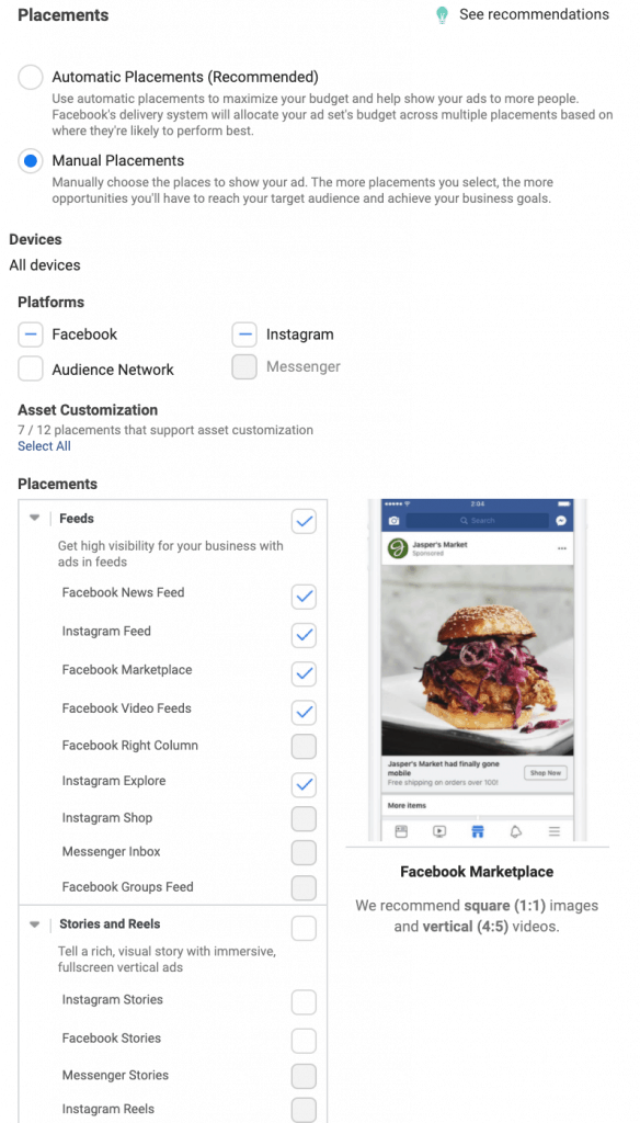 Choose your ad placements